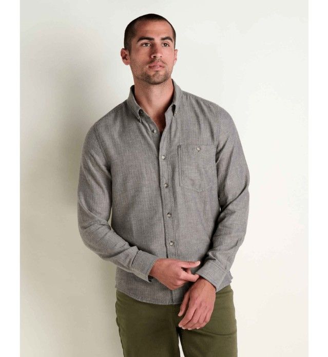 Toad&amp;Co Men's Airsmyth Long Sleeve Shirt, Color: Soot Pattern, Size: Medium