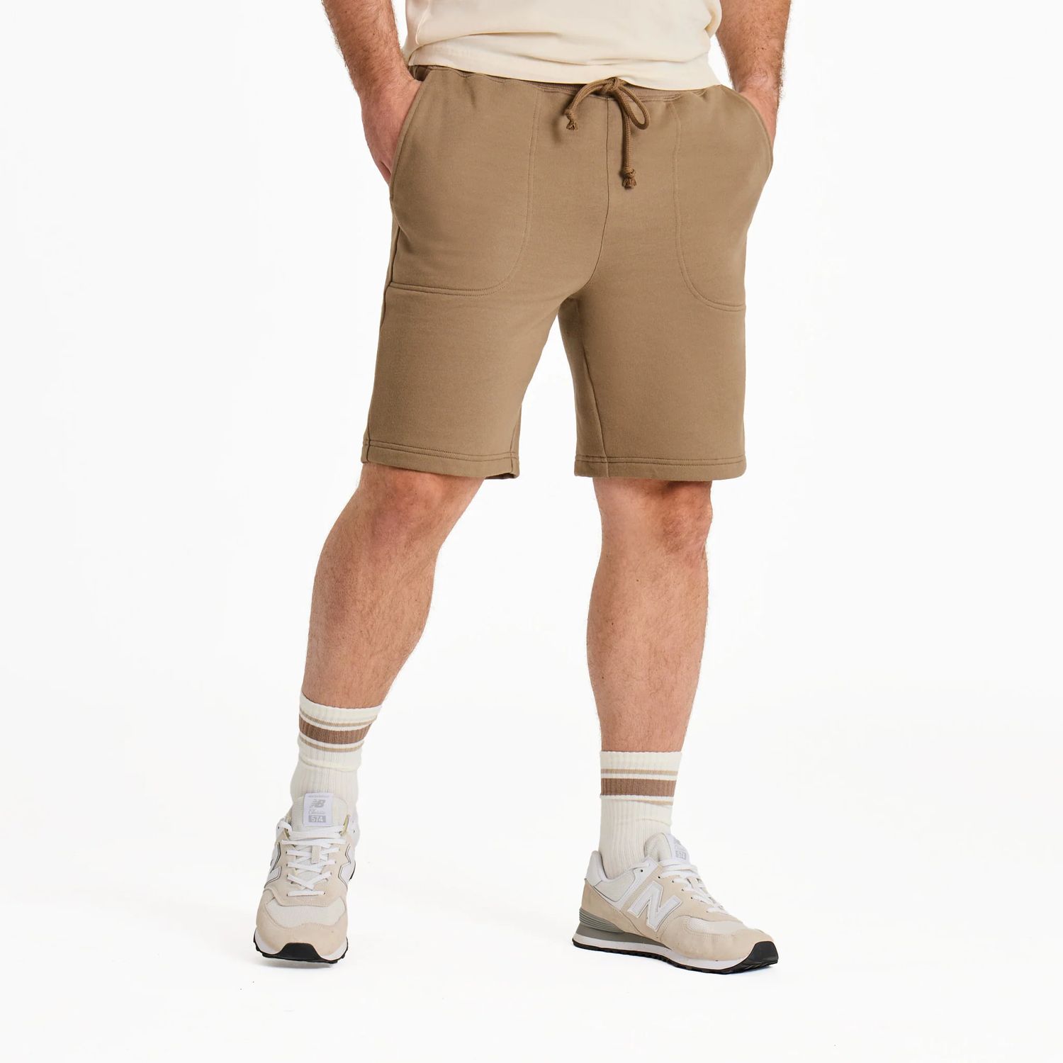 Life is Good Men's Solid Good Vibes Fleece Shorts, Color: Mushroom Brown, Size: Medium