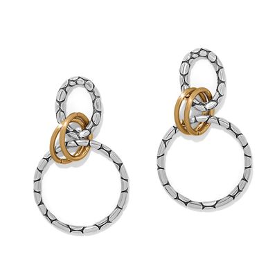 Pebble Link Two Tone Post Drop Earrings
