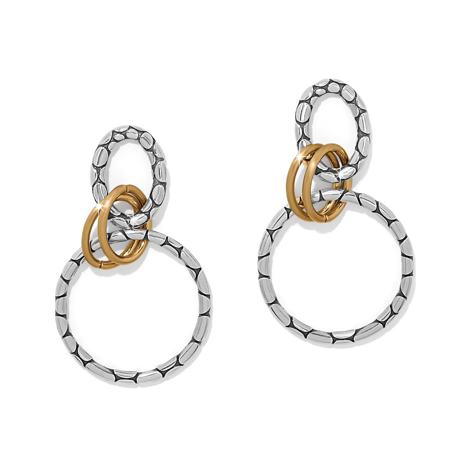 Brighton Pebble Link Two Tone Post Drop Earrings, Color: Silver/Gold