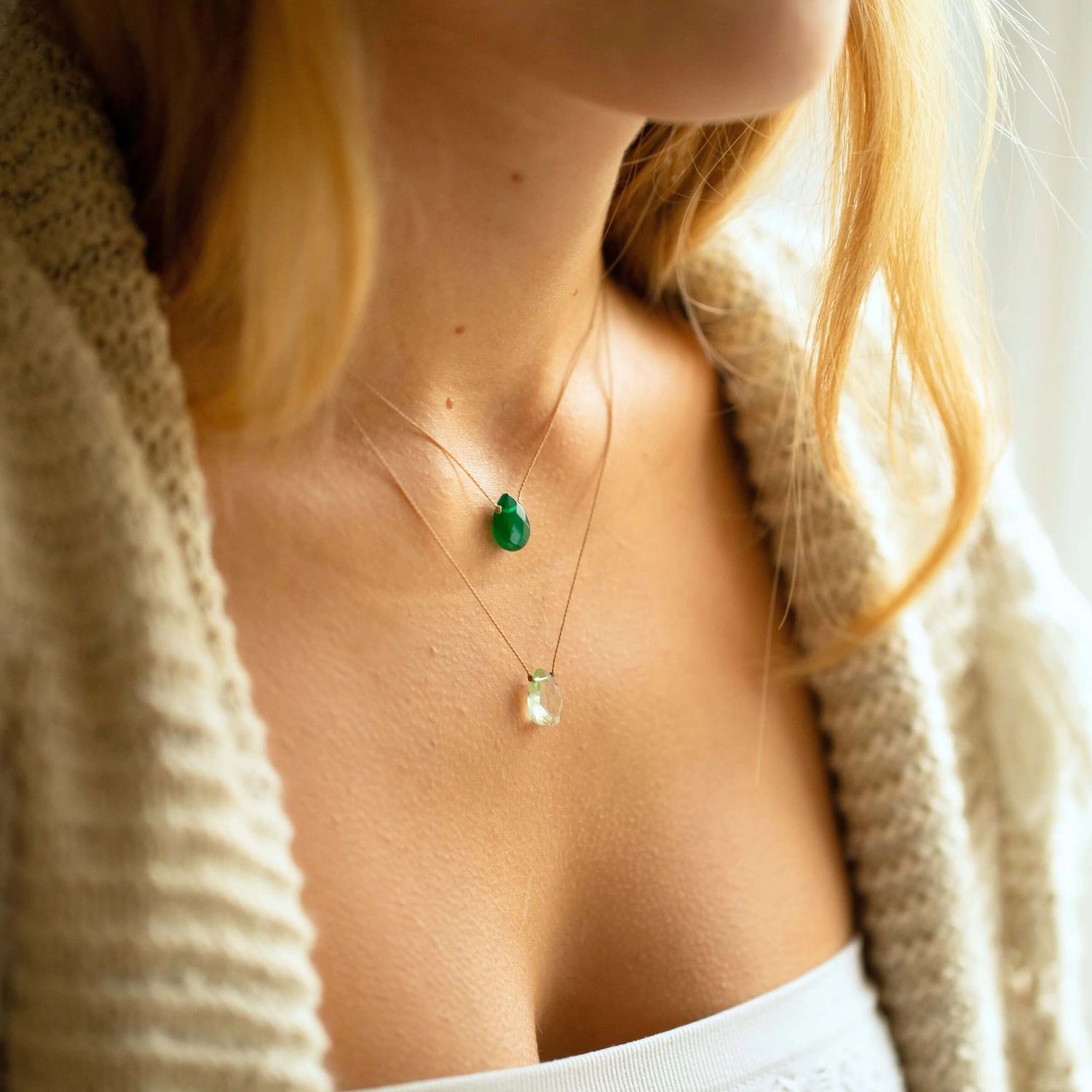 SoulKu Green Onyx Luxe Necklace for Bereavement, Color: Green Onyx, Size: 16 -18 inch