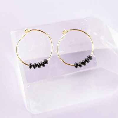 SoulKu Black Spinel Alive &amp; Well Gold Hoop Earrings for Recharge