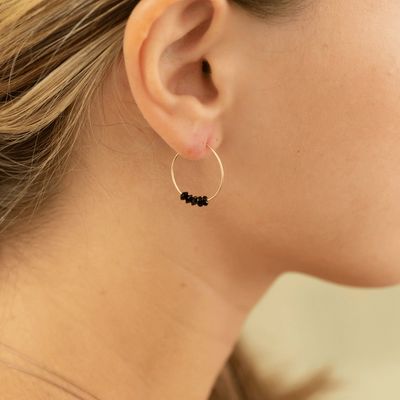 SoulKu Black Spinel Alive &amp; Well Gold Hoop Earrings for Recharge