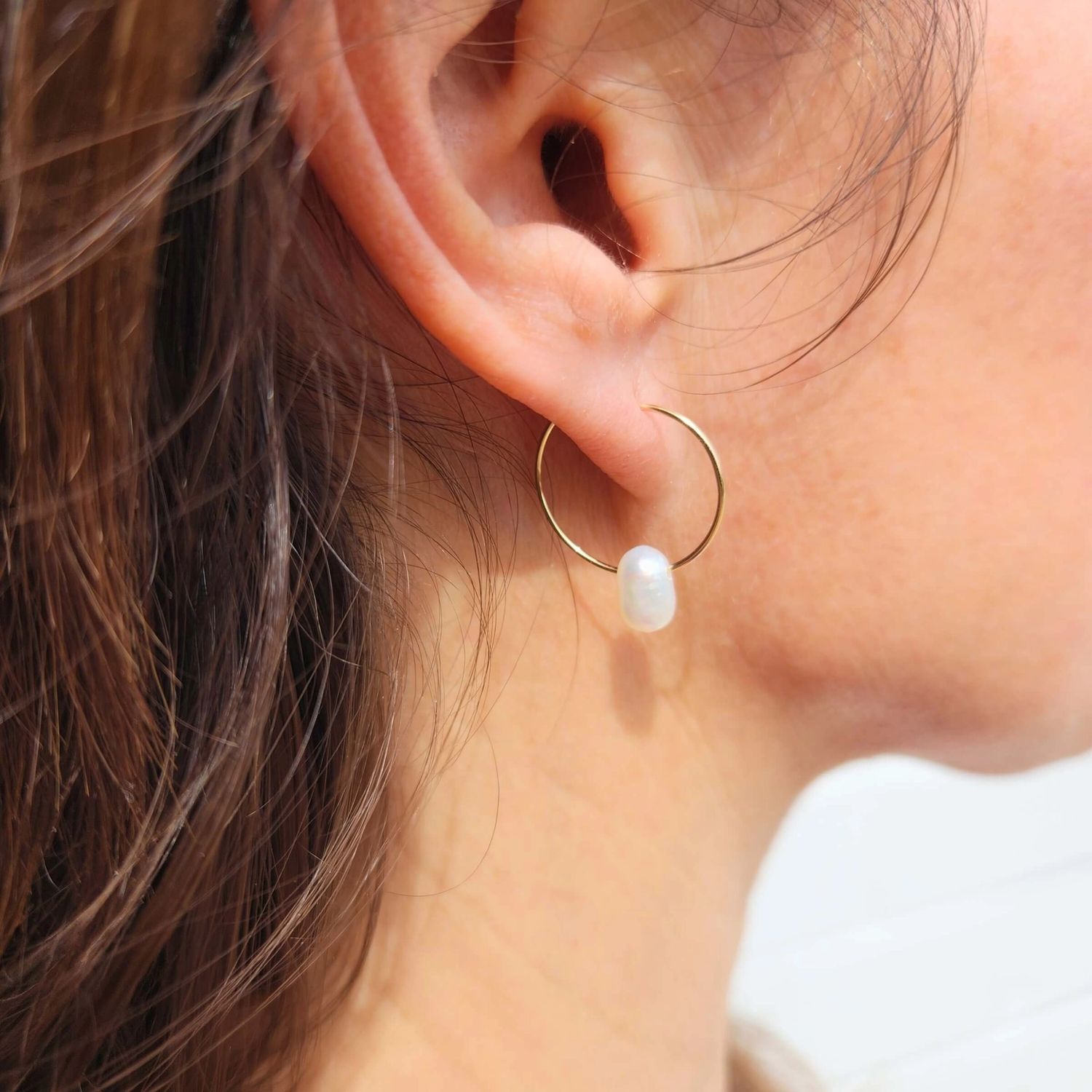 SoulKu Pearl Gold Hoop Earrings for Goddess, Color: 14k Gold Filled, Size: 19mm Diameter