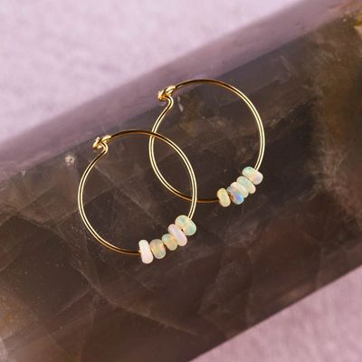 SoulKu Ethiopian Opal Gold Hoop Earrings for Amazing Mom