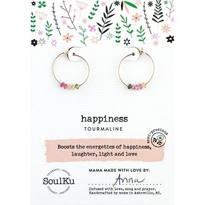 SoulKu Rainbow Tourmaline Gold Hoop Earrings for Happiness