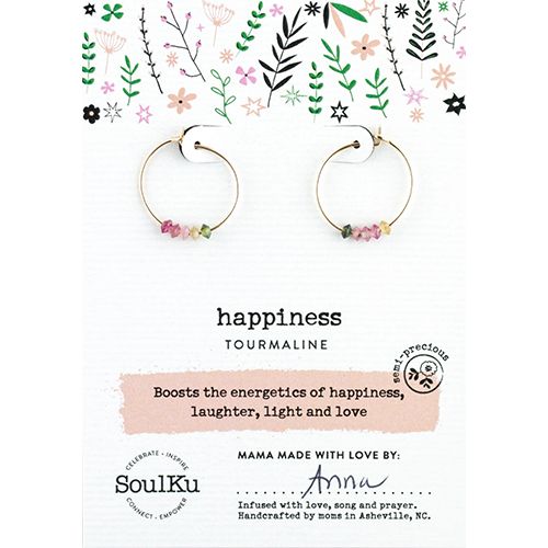 SoulKu Rainbow Tourmaline Gold Hoop Earrings for Happiness