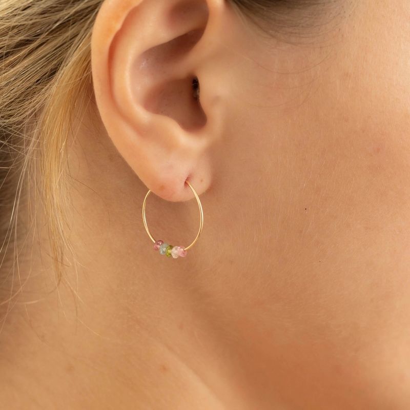 SoulKu Rainbow Tourmaline Gold Hoop Earrings for Happiness