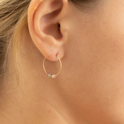 SoulKu Rainbow Tourmaline Gold Hoop Earrings for Happiness