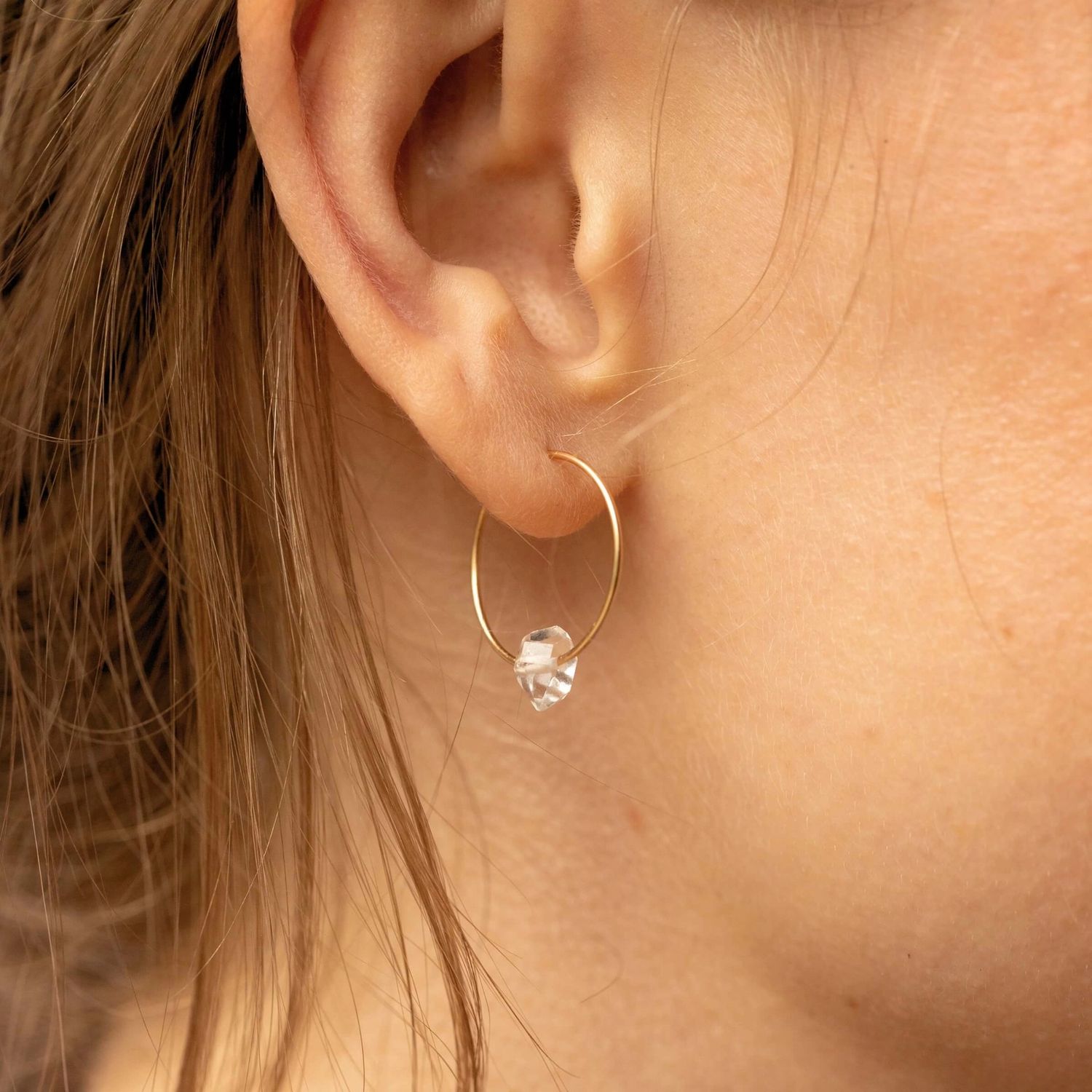 SoulKu Herkimer Diamond Gold Hoop Earrings for Tranquility, Color: 14k Gold Filled, Size: 19mm Diameter