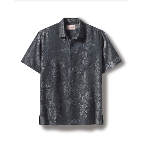 Kahala Apana Jacquard Polynosic Men's Short Sleeve Shirt, Color: Smoke, Size: Large