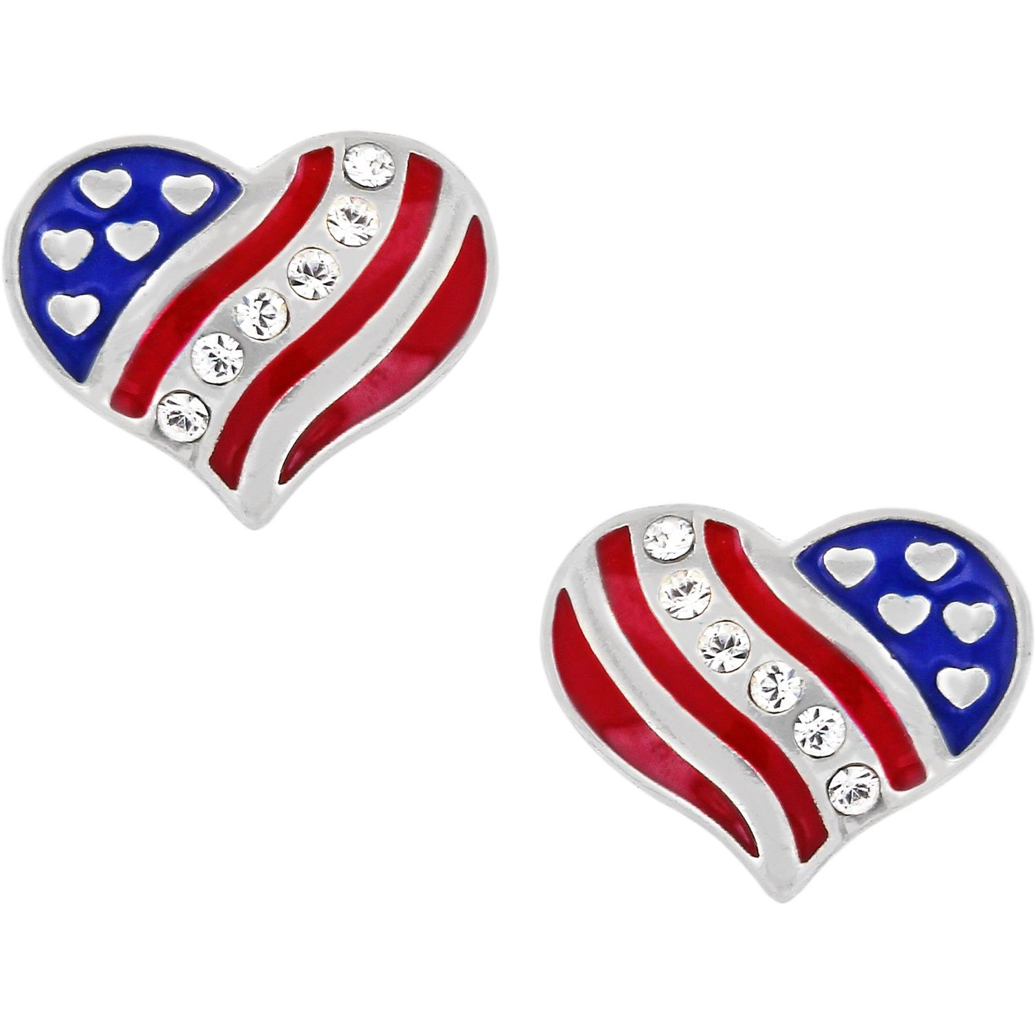 Brighton Hearts and Stripes Mini Post Earrings, Color: Silver/RW&amp;B