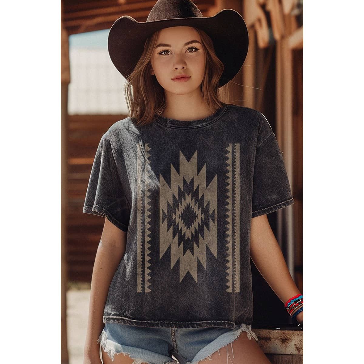HRTandLUV Navajo Inspired Geometric Women's Tee Shirt, Color: Mineral Black, Size: Small