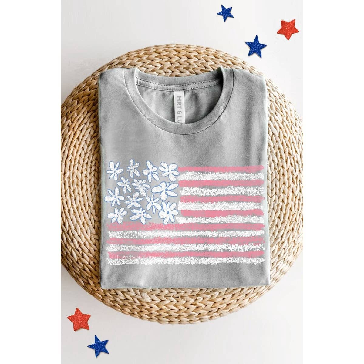 HRTandLUV American Flag Graphic Women's Tee Shirt, Color: Mineral  Grey, Size: Small