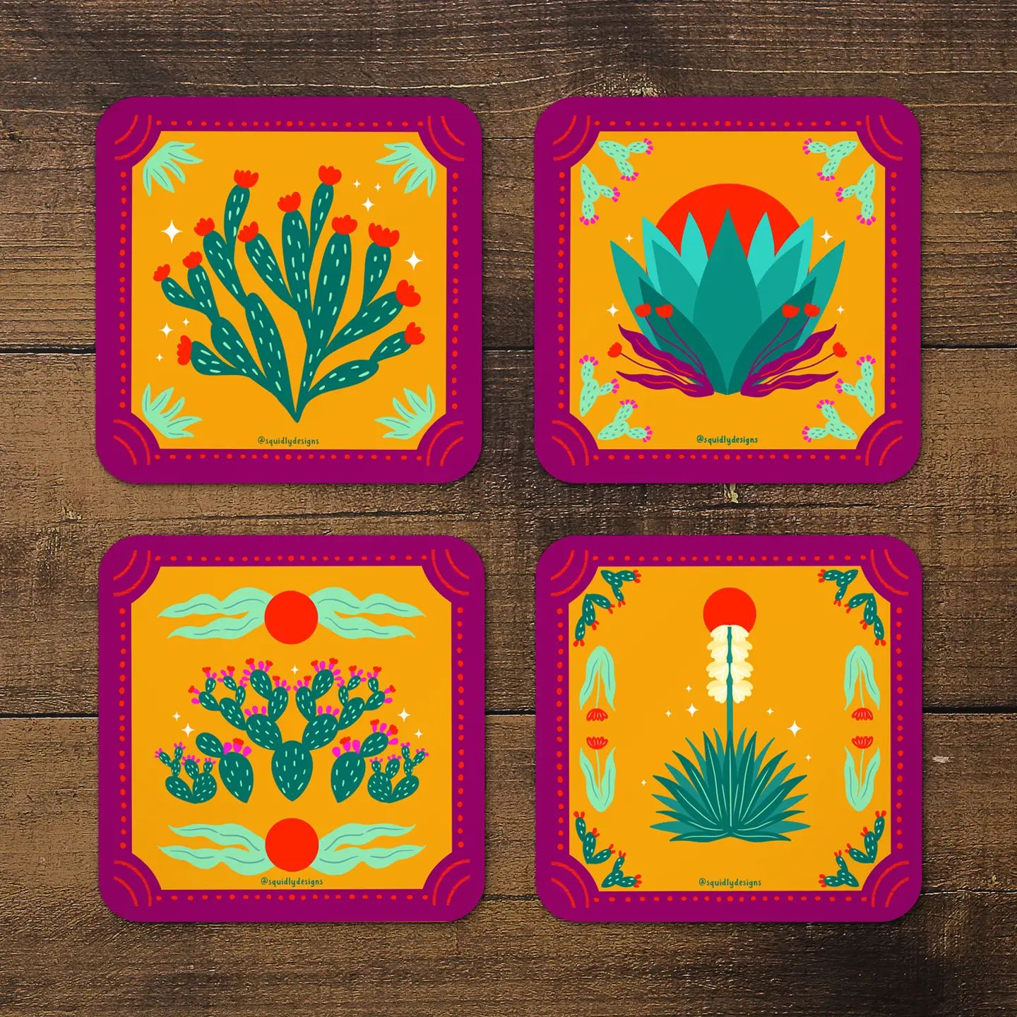 Squidly Designs Coaster Set - Desert Plants