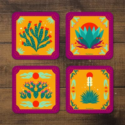 Squidly Designs Coaster Set - Desert Plants