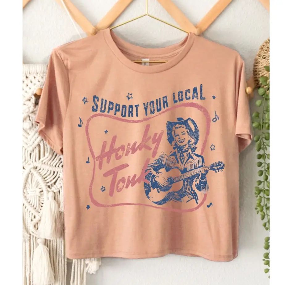 HRTandLUV Support Your Local Honky Tonk Women's Crop Top, Color: Burnt Orange, Size: Small