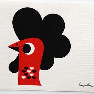 Very Mid Century Retro Rooster - Red/Black Swedish Dishcloth