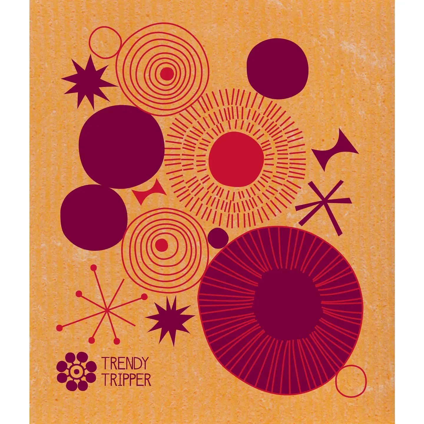 Mid Century Modern Spirals - Bordeaux on Orange Swedish Dishcloth