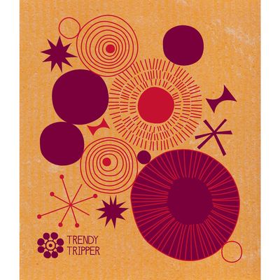 Mid Century Modern Spirals - Bordeaux on Orange Swedish Dishcloth