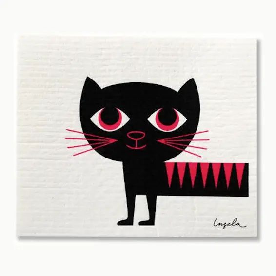 Very Mid Century Retro Cat - Red/Black Swedish Dishcloth