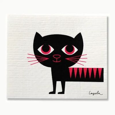 Very Mid Century Retro Cat - Red/Black Swedish Dishcloth