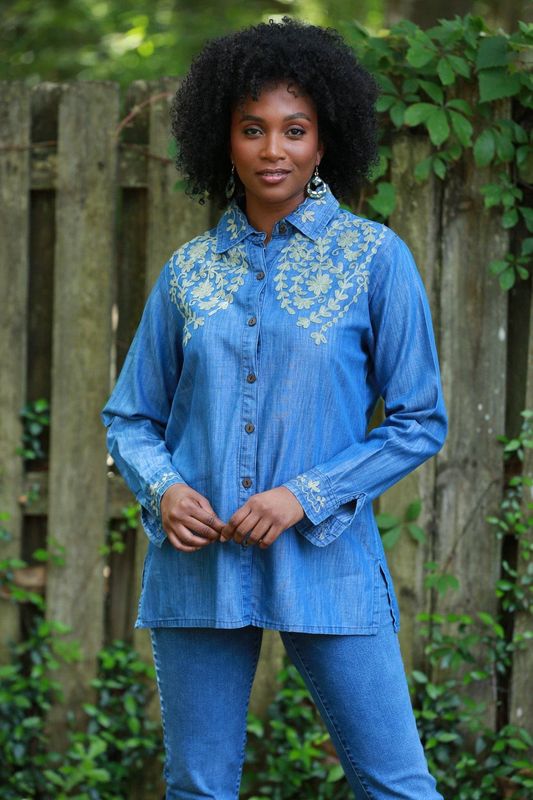Bohemian Embroidered Denim Women's Shirt