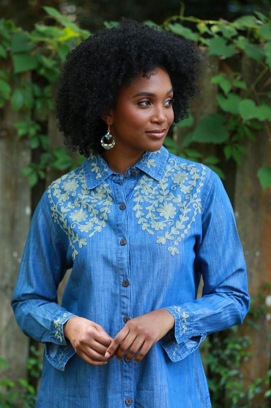 Bohemian Embroidered Denim Women's Shirt