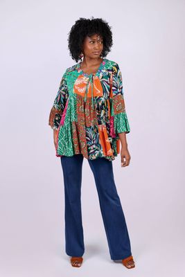 3/4 Bell Sleeve Women'sTop: Wildflower Patchwork