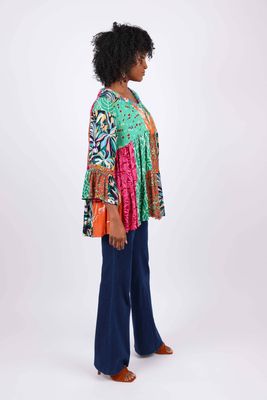 3/4 Bell Sleeve Women'sTop: Wildflower Patchwork