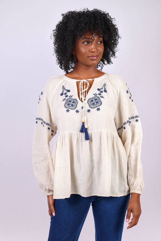 Embroidered Boho Peasant Top, Women's