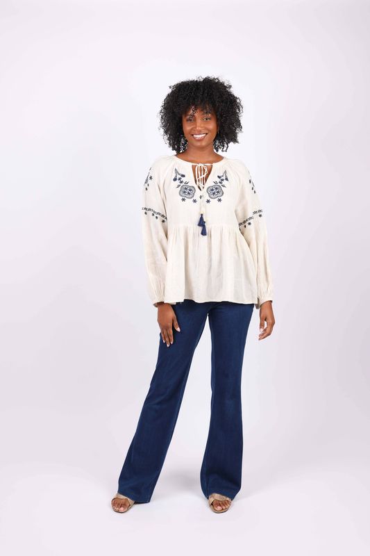 Embroidered Boho Peasant Top, Women's