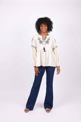 Embroidered Boho Peasant Top, Women's