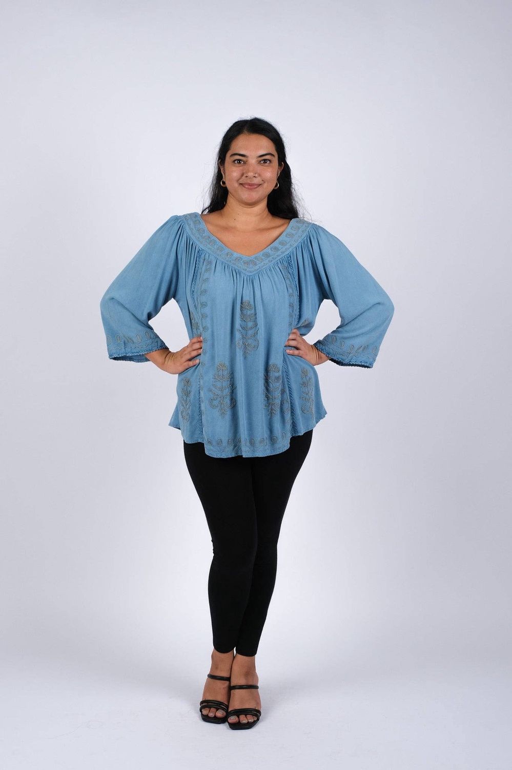 Embroidered Artisan Women's Top, Color: Blue, Size: S/M