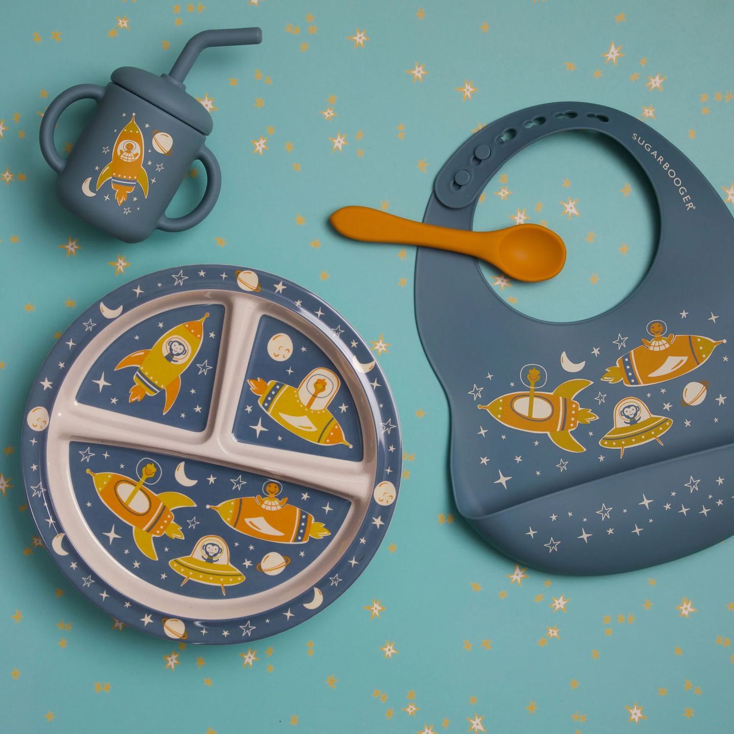Sugarbooger Fresh &amp; Messy Bib &amp; Spoon Set-Zoom