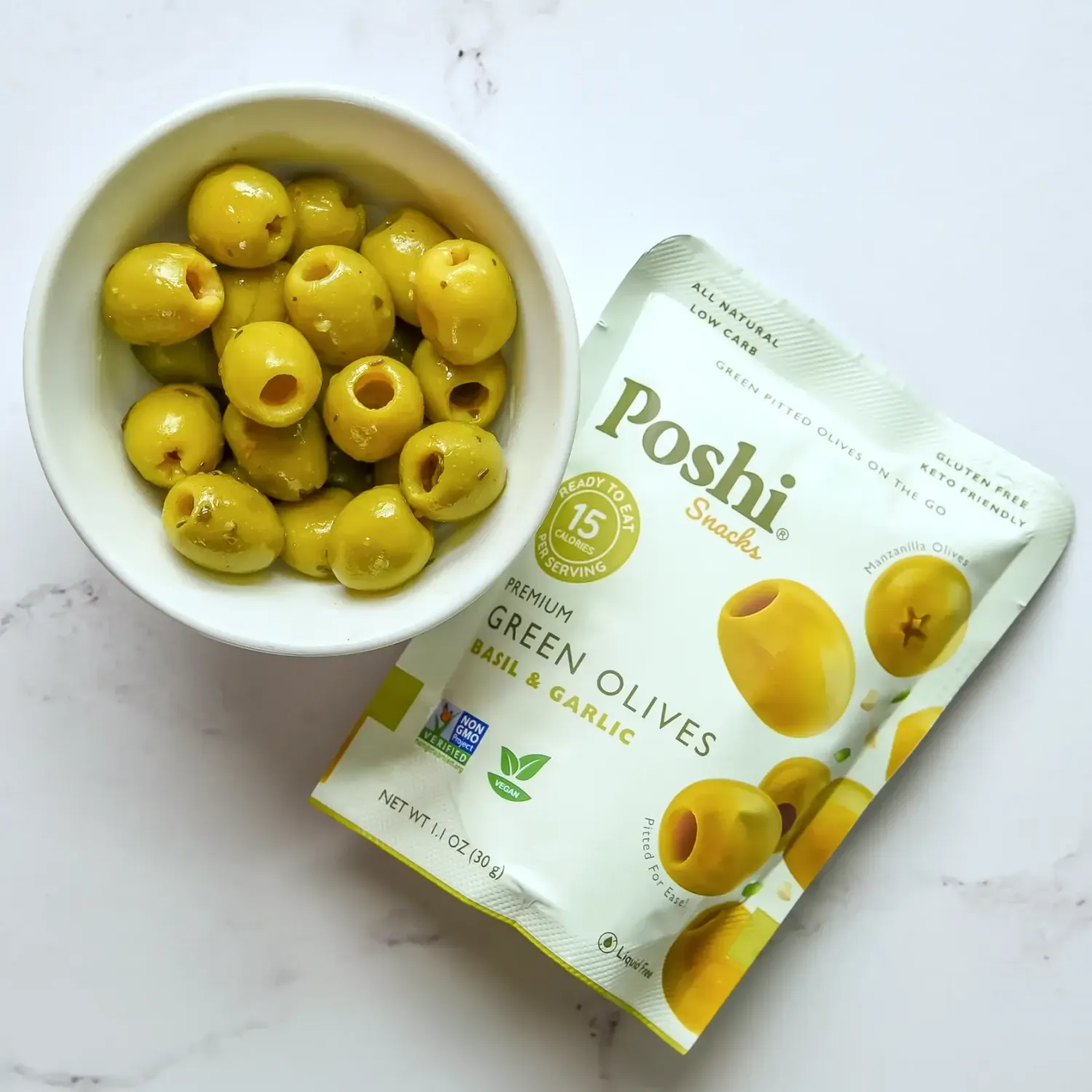Green Olives with Basil &amp; Garlic, 1.1 oz