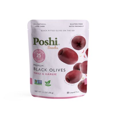 Black Olives with Chili &amp; Garlic, 1.1oz
