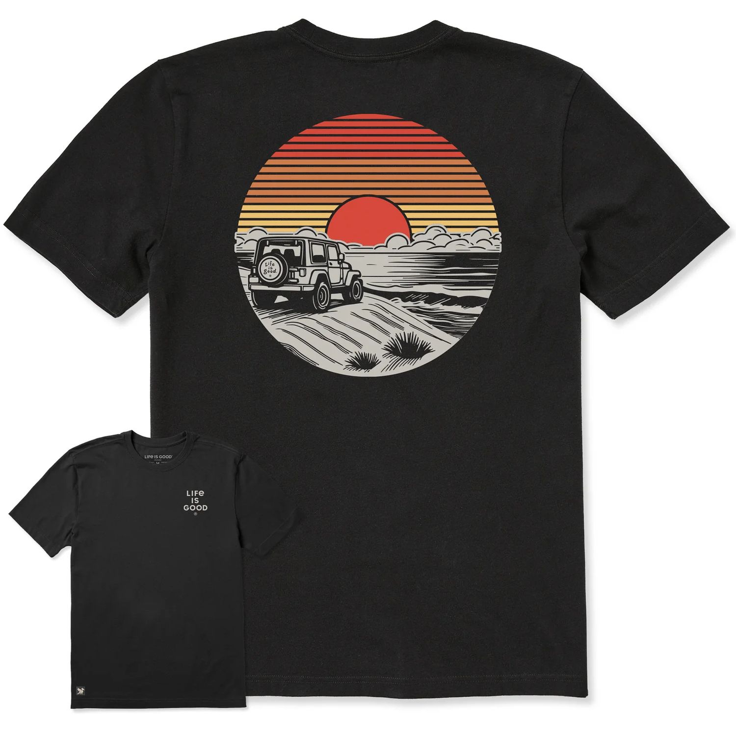 Life is Good Men's 4x4 Sunset Short Sleeve Crusher Tee, Color: Faded Black, Size: Medium