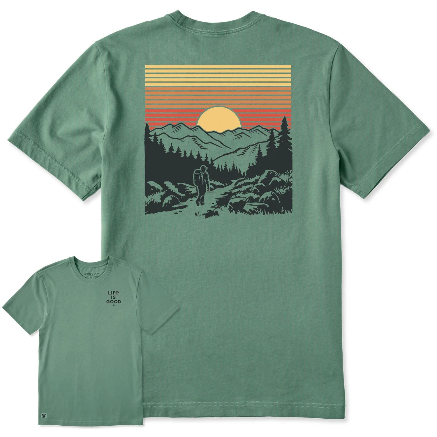 Life is Good Men's Hiker Sunset Short Sleeve Crusher Tee, Color: Granite Green, Size: Small