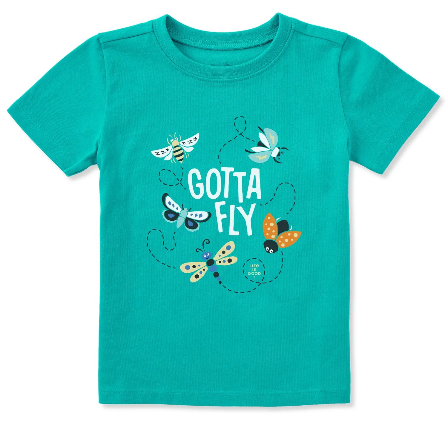 Life is Good Toddler Gotta Fly Bugs Short Sleeve Crusher Tee, Color: Turquoise Green, Size: 18M