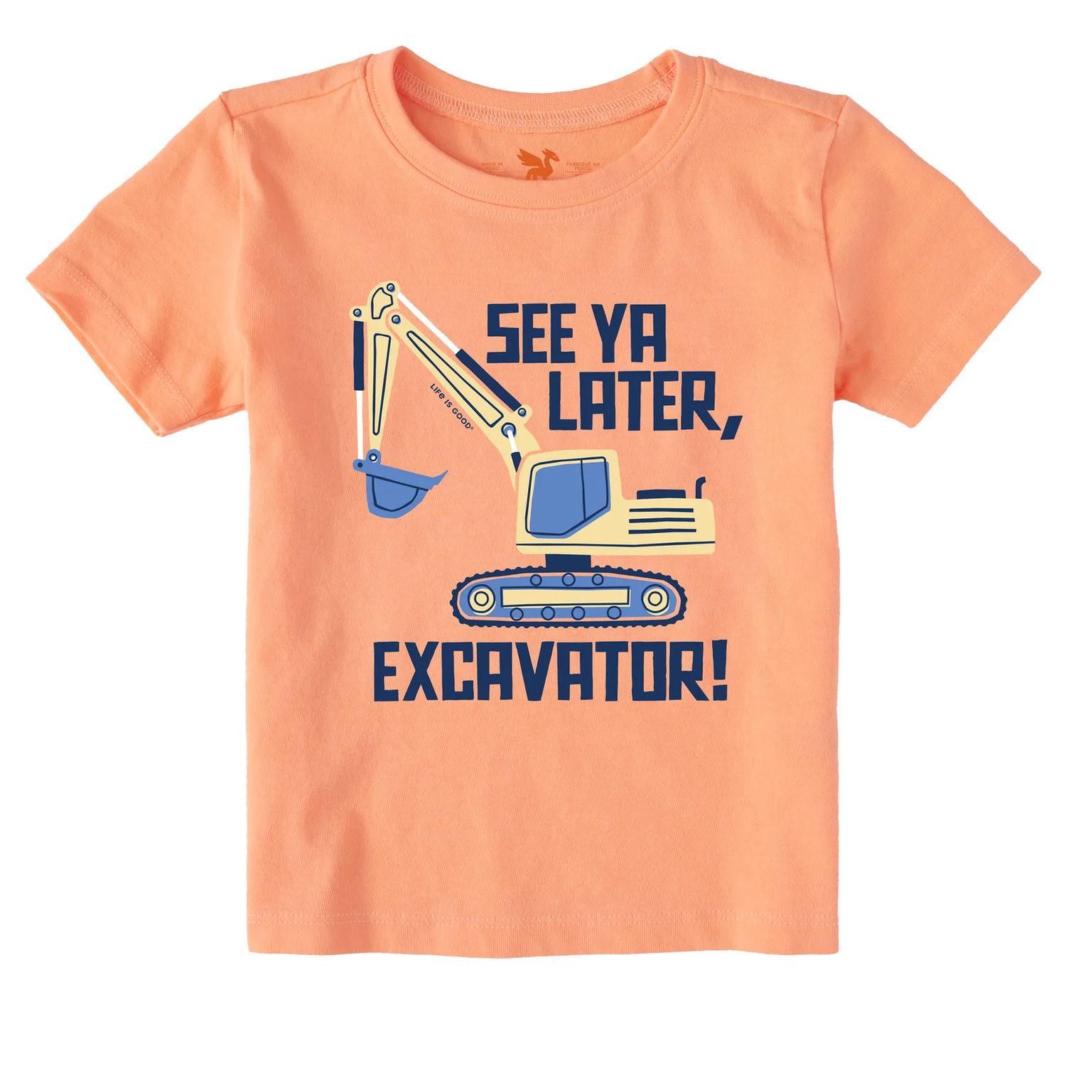Life is Good Toddler See Ya Later, Excavator Short Sleeve Crusher Tee, Color: Canyon Orange, Size: 18M