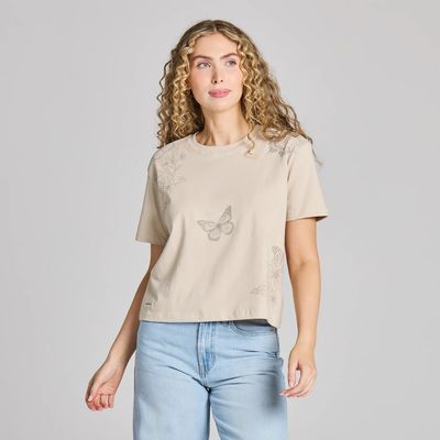 Life is Good Women's Botanical Butterfly Short Sleeve Crusher Boxy Tee
