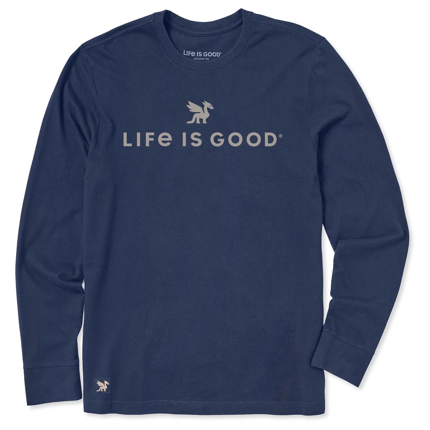 Life is Good Men's LIG Dragon Wordmark Long Sleeve Crusher Tee, Color: Darkest Blue, Size: Medium