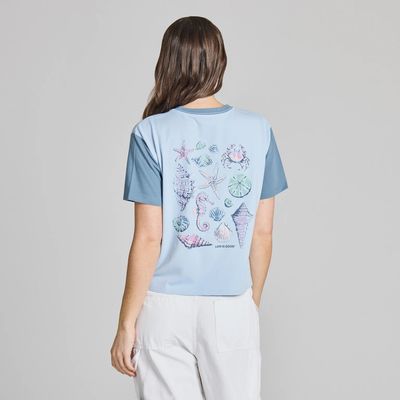 Life is Good Women's Painted Seashell Grid Short Sleeve Crusher Boxy Tee