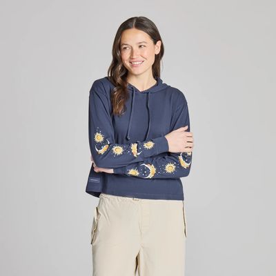 Life is Good Women's Autumn Celestial Moon Flowers Crusher Boxy Hoodie