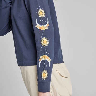 Life is Good Women's Autumn Celestial Moon Flowers Crusher Boxy Hoodie