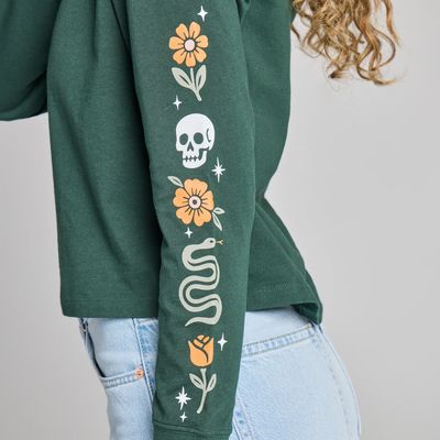 Life is Good Women's Skull &amp; Snake Flowers Crusher Boxy Hoodie