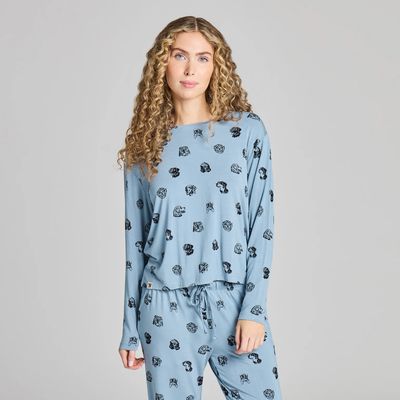 Life is Good Women's Dog Portrait Pattern Long Sleeve Lightweight Boxy Sleep Tee