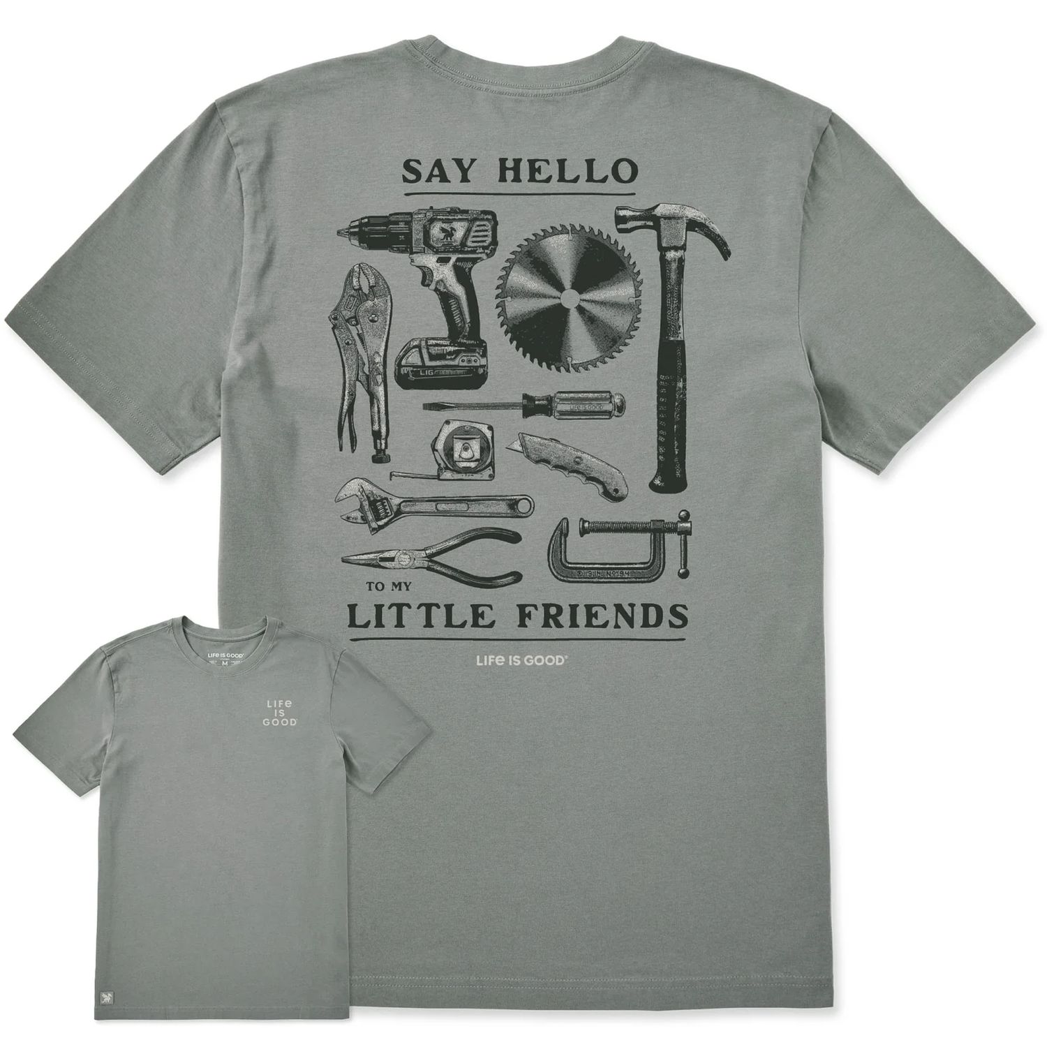 Life is Good Men's Little Friends Tools Short Sleeve Crusher Tee, Color: Iron Gray, Size: Medium