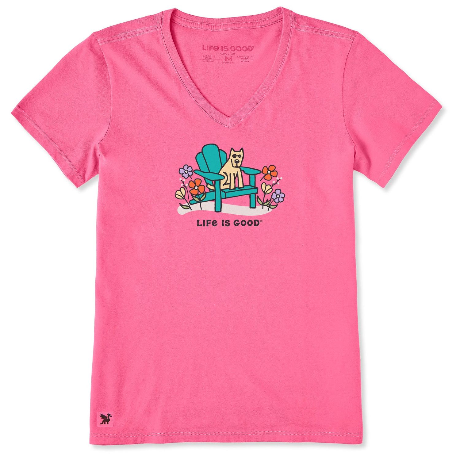 Life is Good Women's Rocket Adirondack Flowers Short Sleeve Crusher Vee, Color: Watermelon Pink, Size: Medium